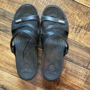 CROCS Patricia Black‎ Slip On Wedge Croslite Women’s Sz 6 Flip Flops Slides